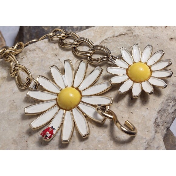 Vintage Weiss Sunny Daisy Enamel Chain Link Belt Necklace Rare main image 9